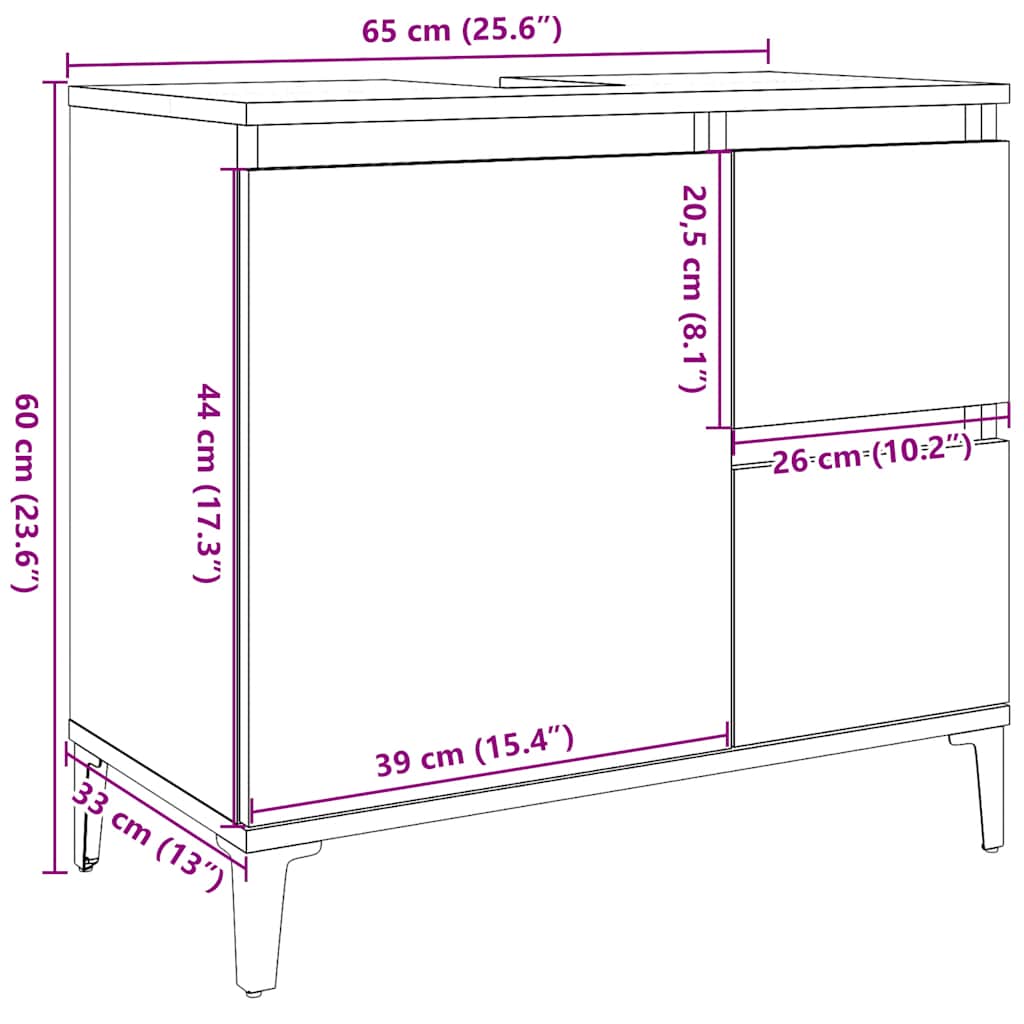vidaXL Sink Cabinet Concrete Grey 65x33x60 cm Engineered Wood