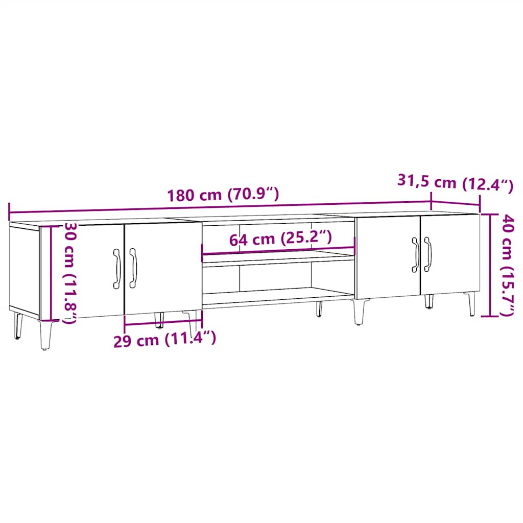 vidaXL TV Cabinet Old Wood 180x31.5x40 cm Engineered Wood