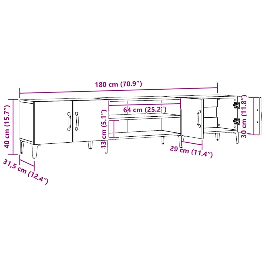 vidaXL TV Cabinet Artisian Oak 180x31.5x40 cm Engineered Wood