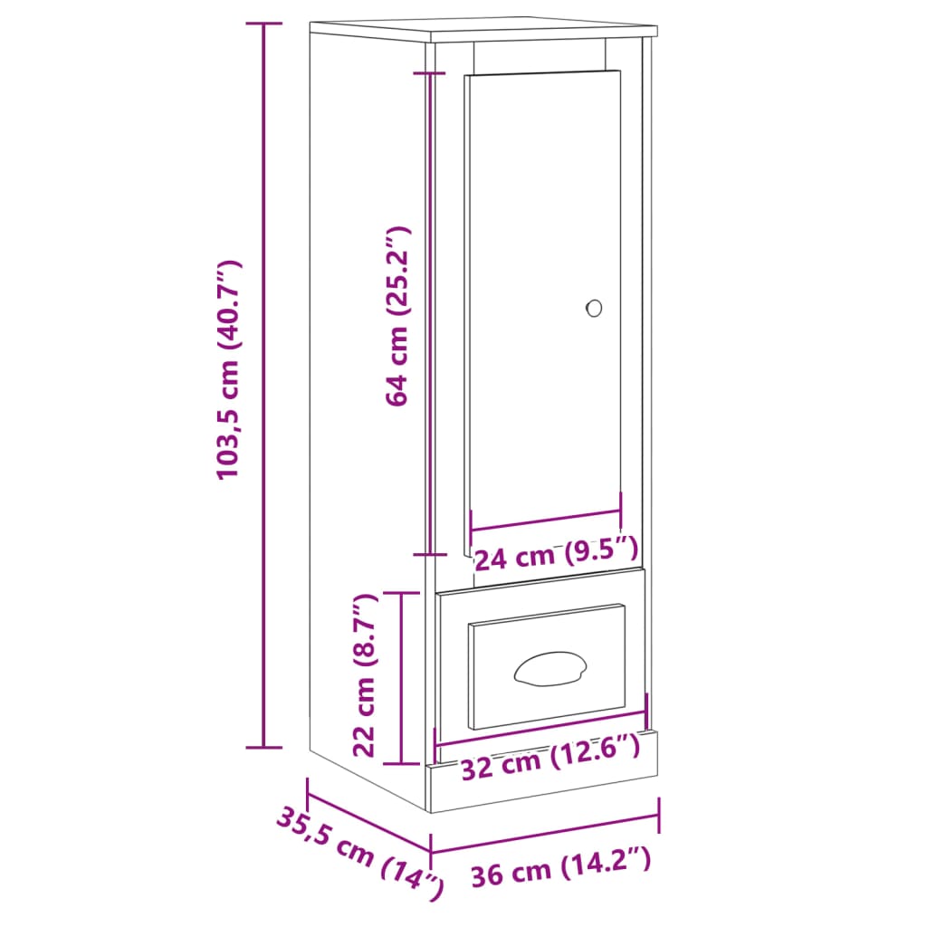 vidaXL Highboard Old Wood 36x35,5x103,5 cm Engineered Wood