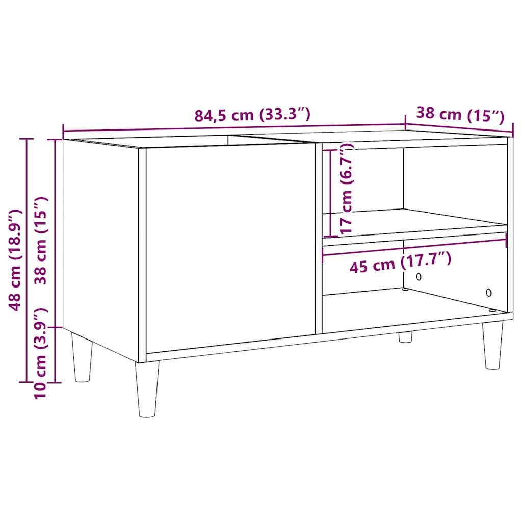 vidaXL Record Cabinet Old Wood 84.5x38x48 cm Engineered Wood