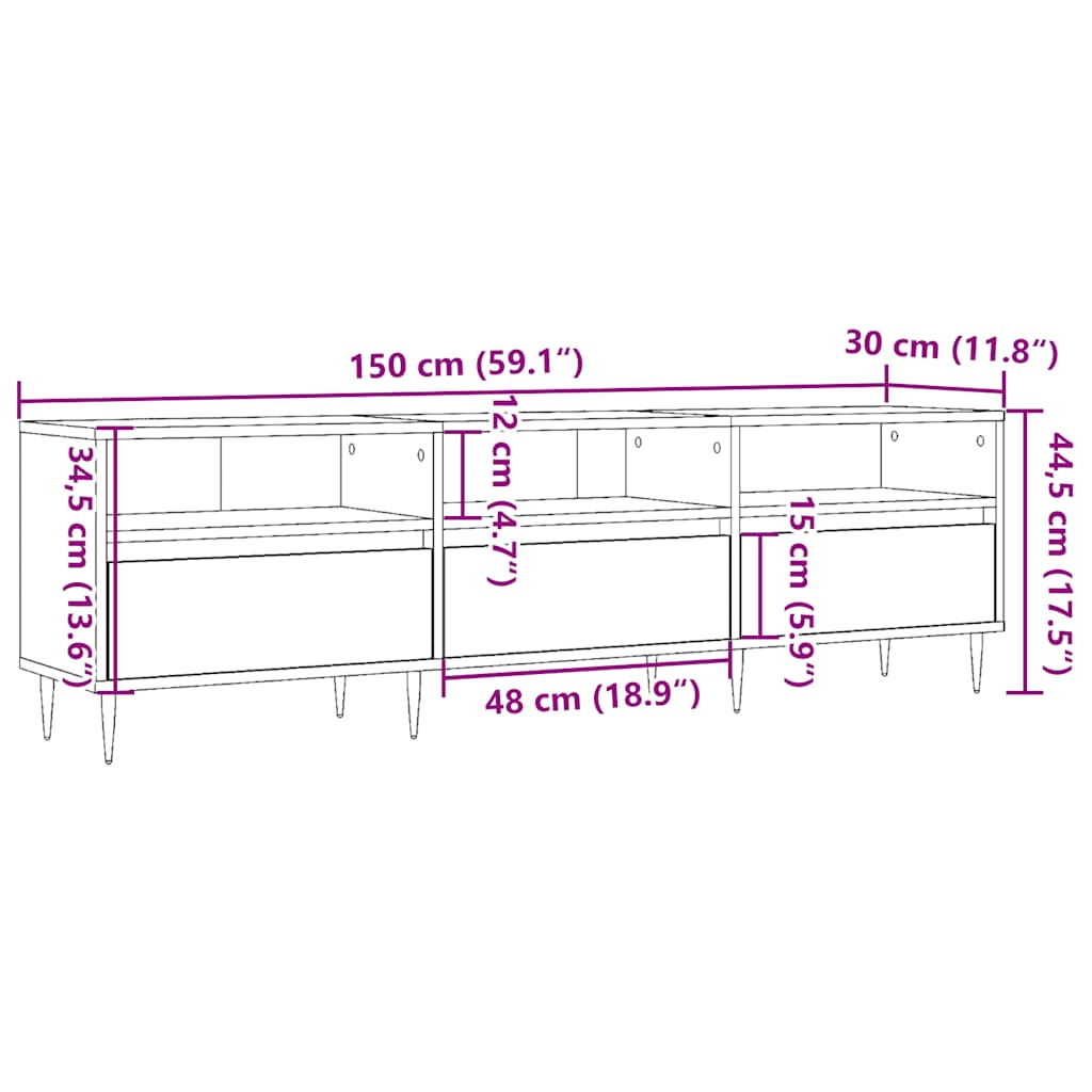 vidaXL TV Cabinet Artisan Oak 150x30x44.5 cm Engineered Wood