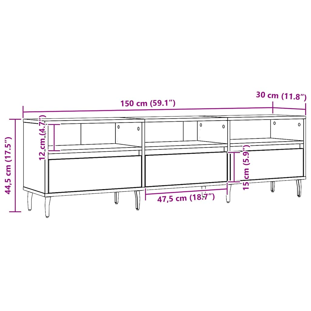 vidaXL TV Cabinet Artisan Oak 150x30x44.5 cm Engineered Wood