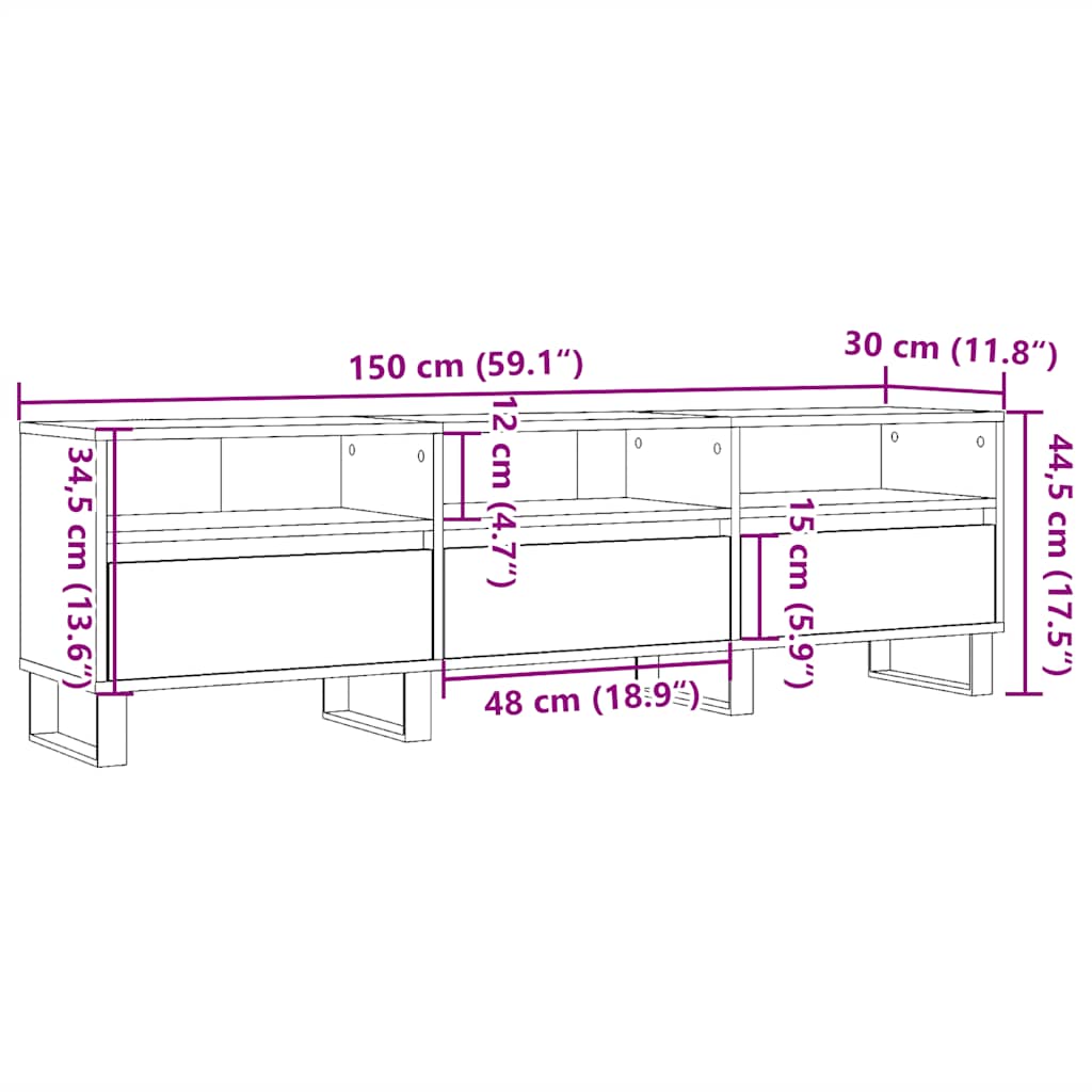 vidaXL TV Cabinet Old Wood 150x30x44.5 cm Engineered Wood