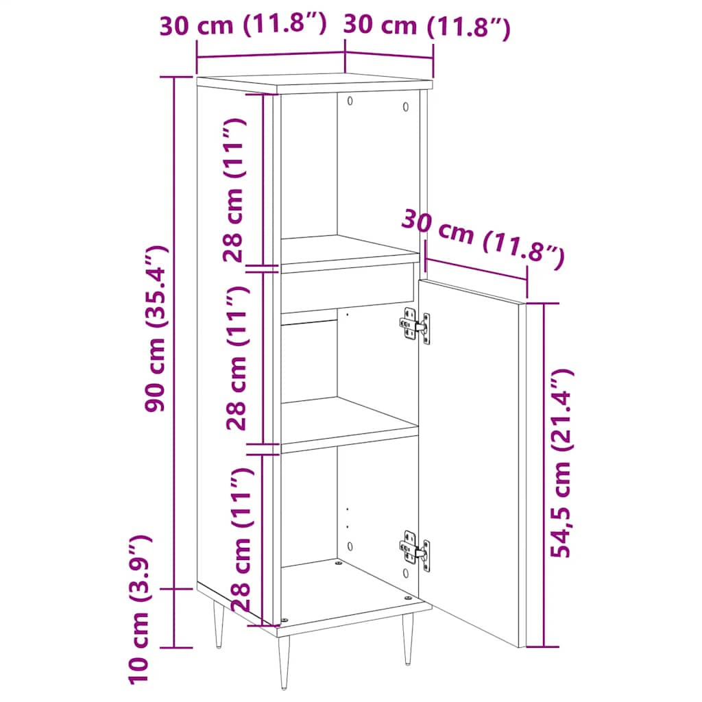 vidaXL Bathroom Cabinet Concrete Grey 30x30x100 cm Engineered Wood