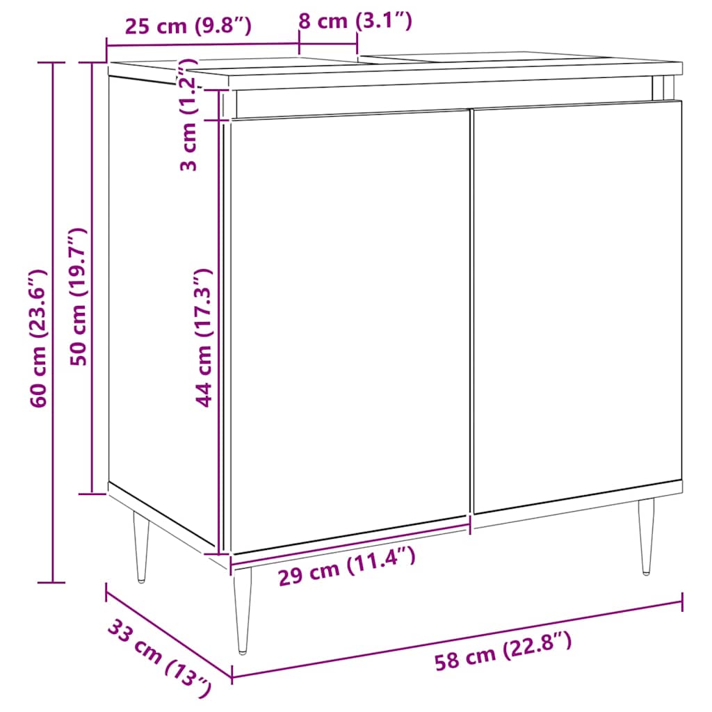 vidaXL Bathroom Cabinet Artisan Oak 58x33x60 cm Engineered Wood