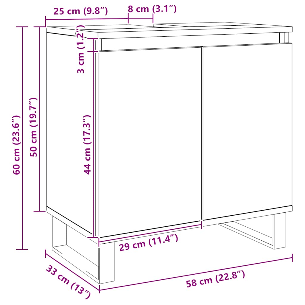 vidaXL Bathroom Cabinet Artisan Oak 58x33x60 cm Engineered Wood