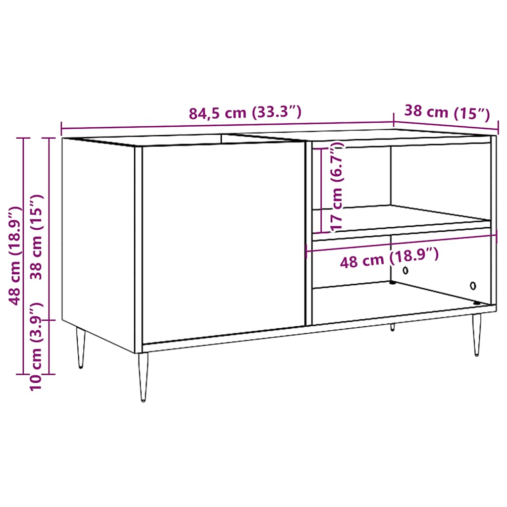 vidaXL Record Cabinet Old Wood 84.5x38x48 cm Engineered Wood