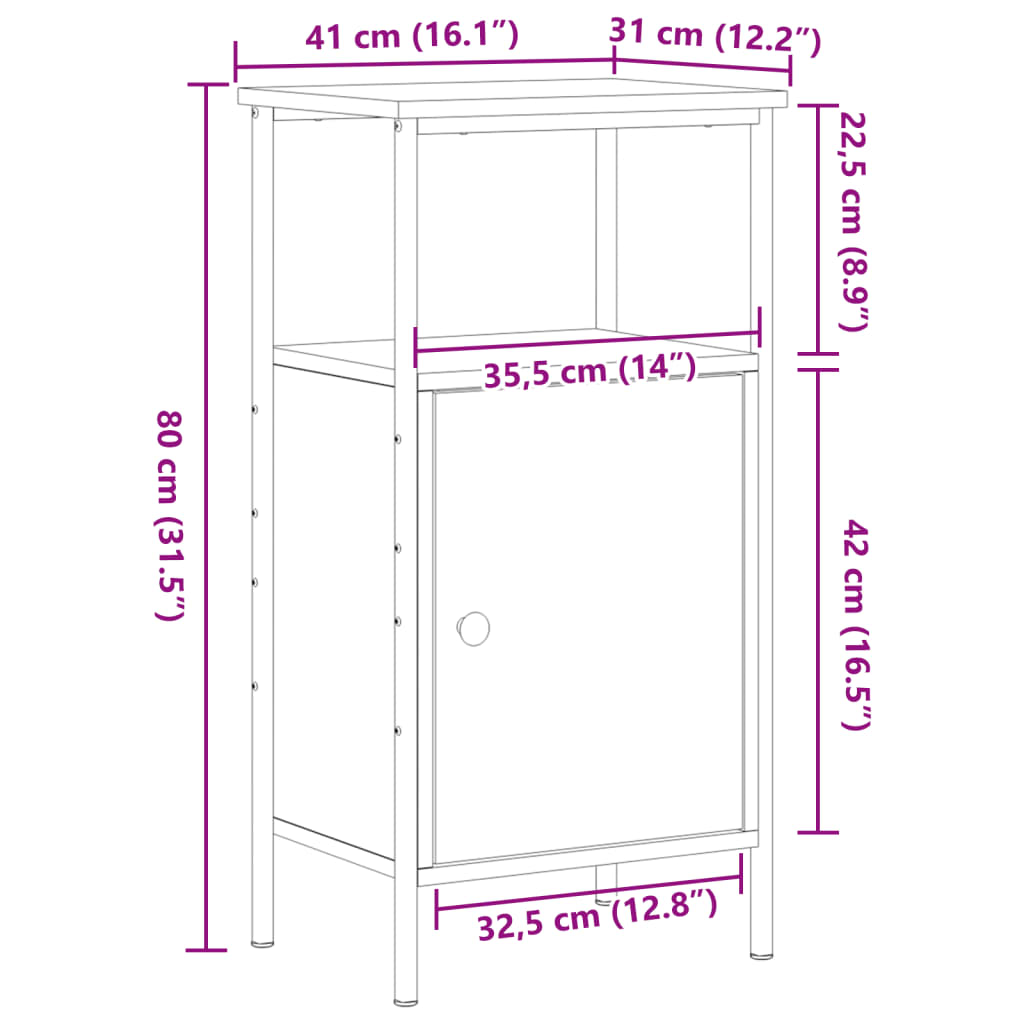 vidaXL Bedside Cabinet Old Wood 41x31x80 cm Engineered Wood