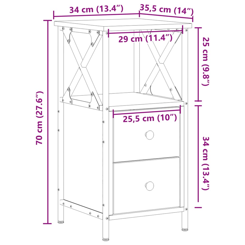 vidaXL Bedside Cabinets 2 pcs Old Wood 34x35,5x70 cm Engineered Wood