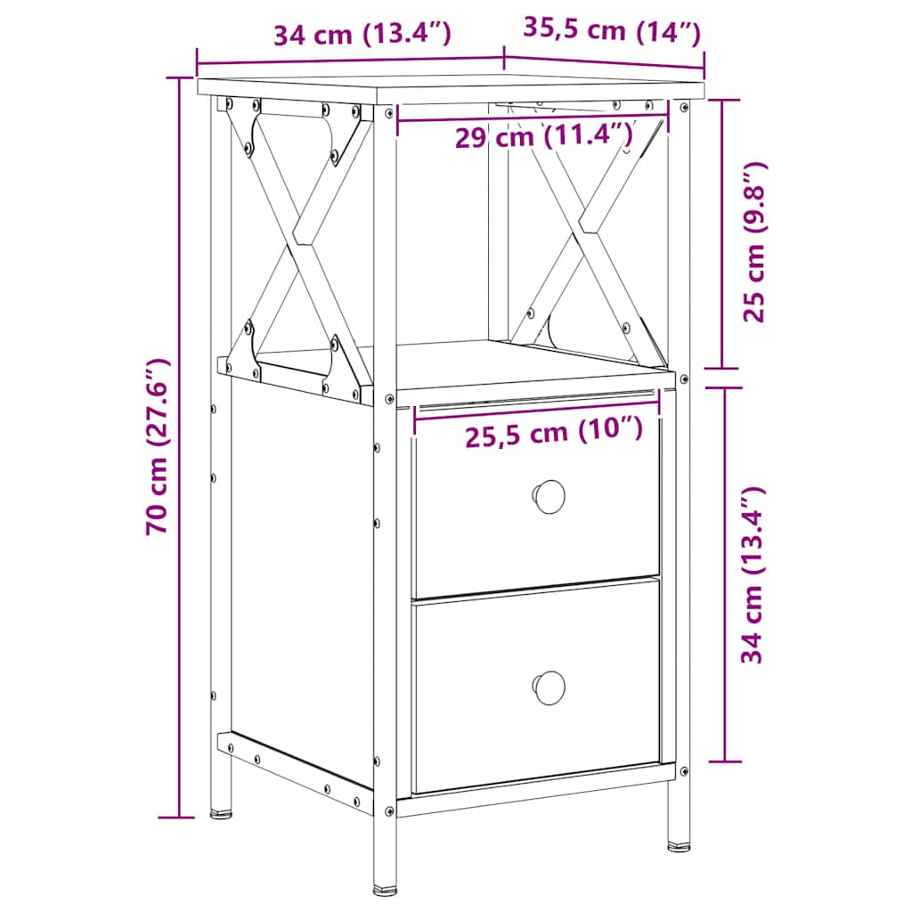 vidaXL Bedside Cabinet Artisan Oak 34x35,5x70 cm Engineered Wood