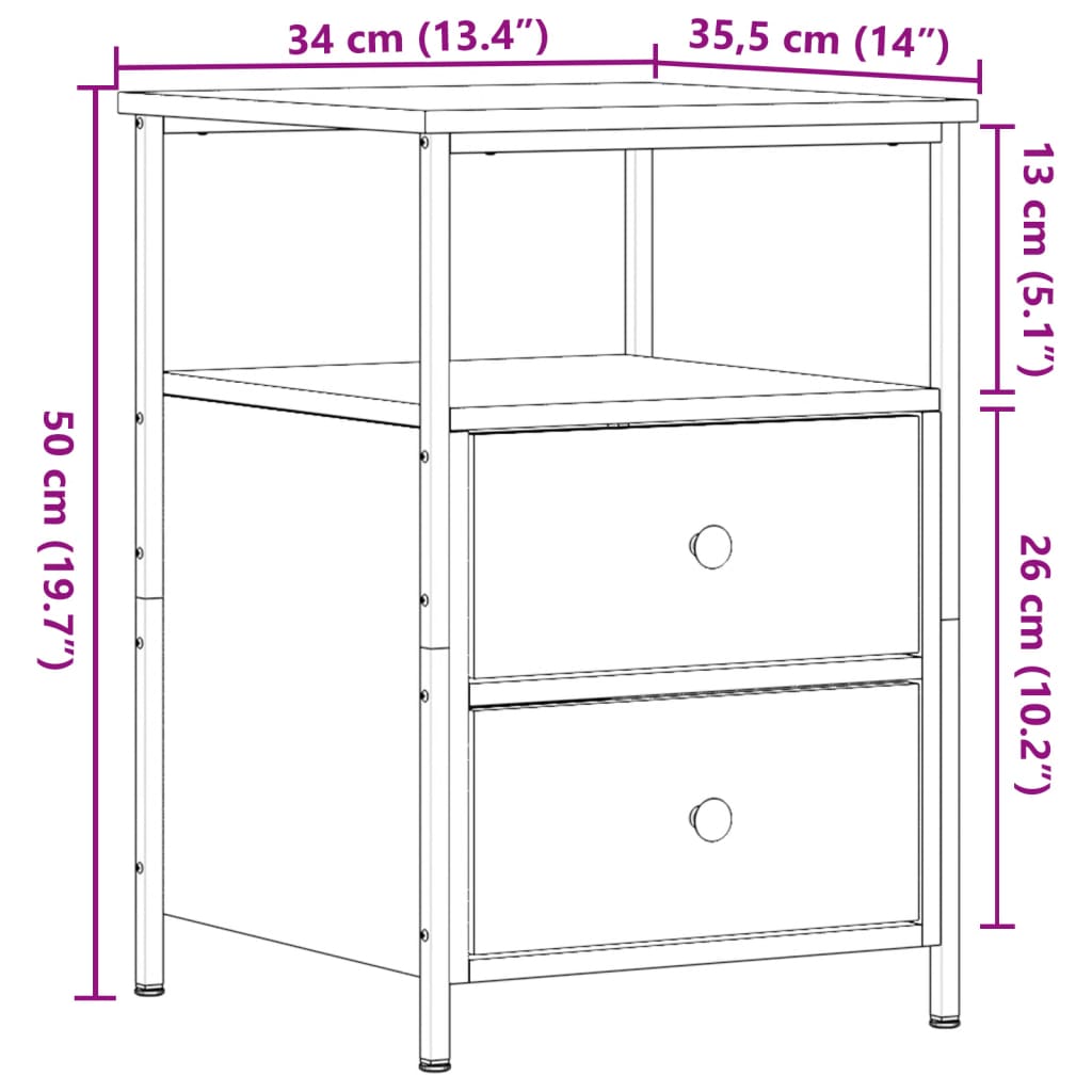 vidaXL Bedside Cabinets 2 pcs Old Wood 34x35,5x50 cm Engineered Wood