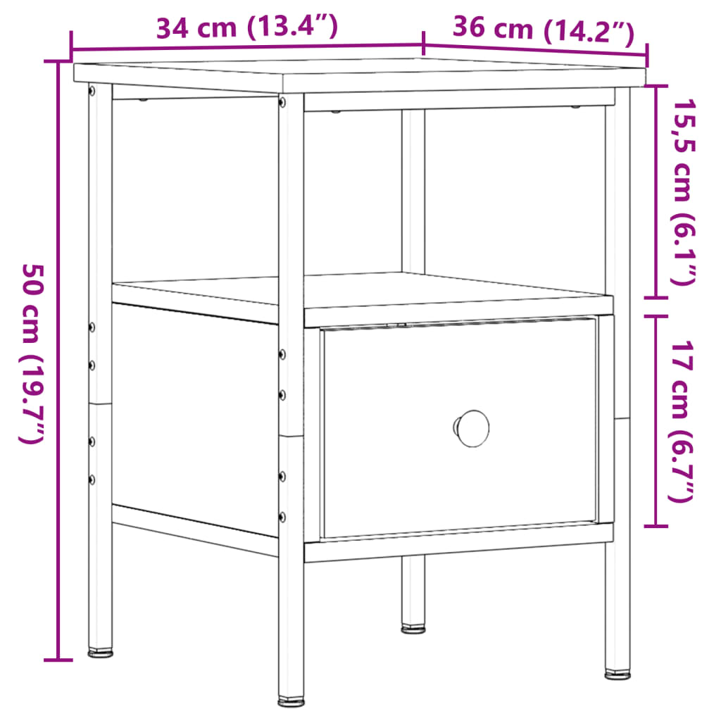 vidaXL Bedside Cabinet Old Wood 34x36x50 cm Engineered Wood