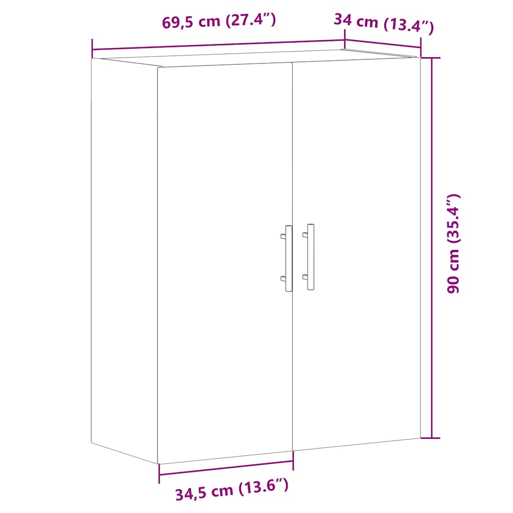 vidaXL Wall Mounted Cabinet Artisan Oak 69.5x34x90 cm