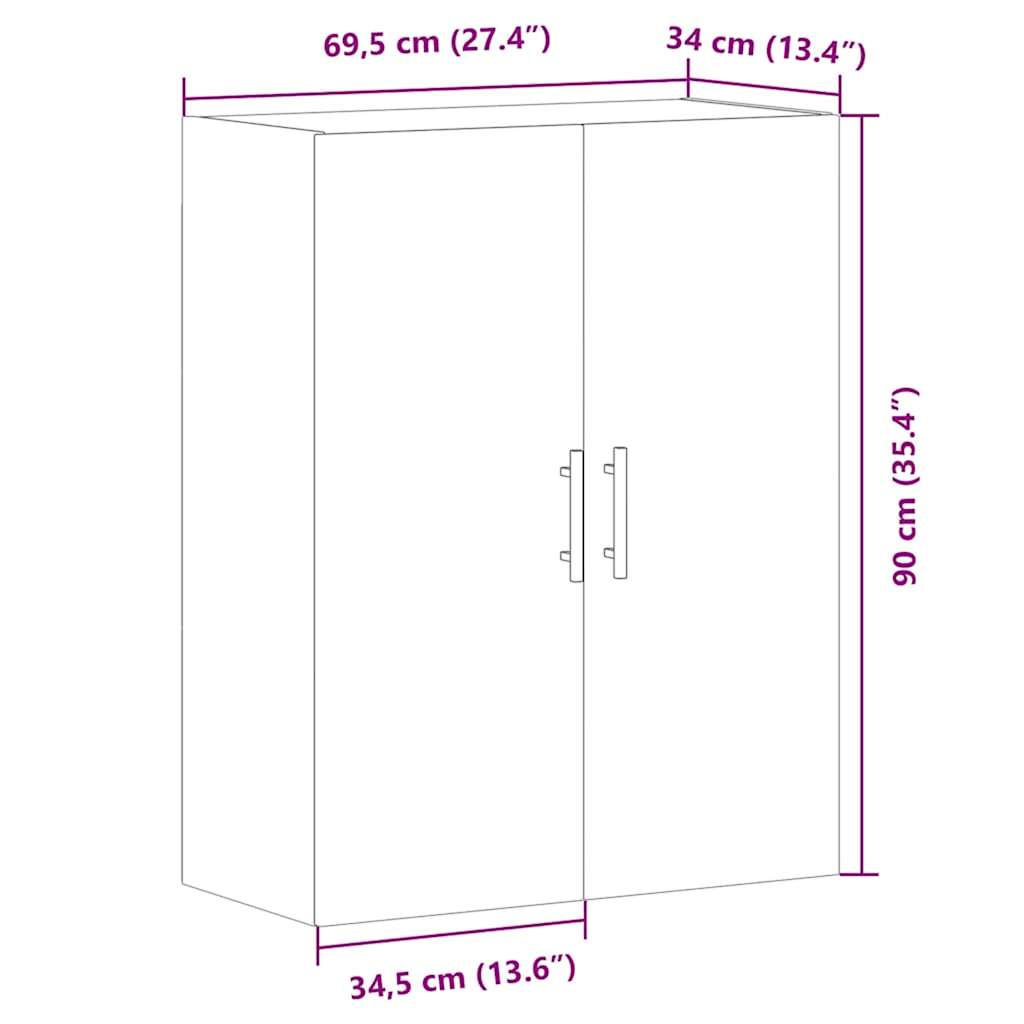 vidaXL Wall Mounted Cabinet Artisan Oak 69,5x34x90 cm