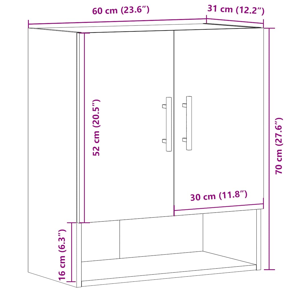 vidaXL Wall Cabinet Old Wood 60x31x70 cm Engineered Wood