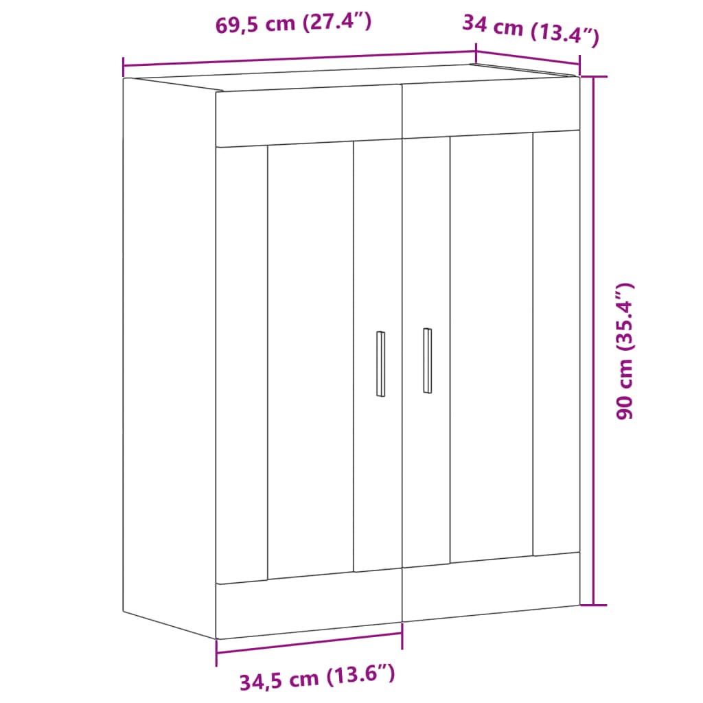 vidaXL Wall Mounted Cabinet Old Wood 69,5x34x90 cm Engineered Wood