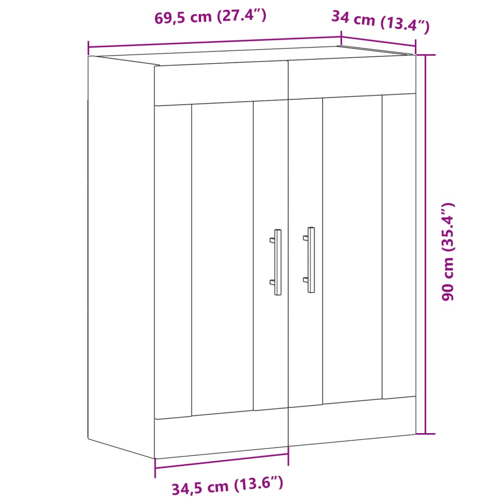 vidaXL Wall Mounted Cabinet Old Wood 69,5x34x90 cm Engineered Wood