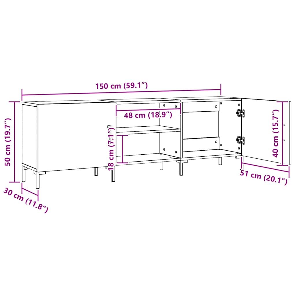 vidaXL TV Cabinet Artisan Oak 150x30x50 cm Engineered Wood