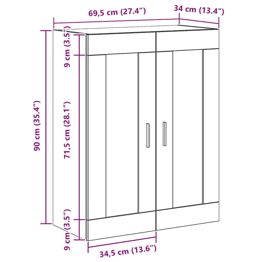 vidaXL Wall Mounted Cabinet Artisan Oak 69,5x34x90 cm