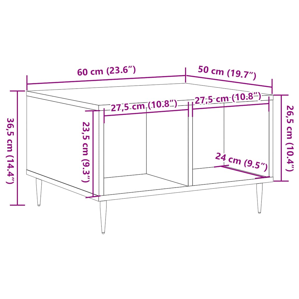 vidaXL Coffee Table Old Wood 60x50x36,5 cm Engineered Wood