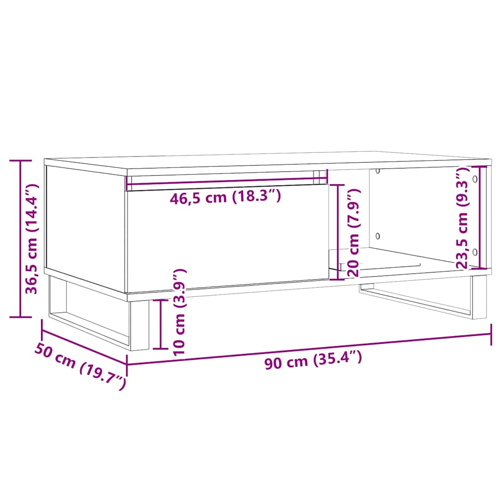 vidaXL Coffee Table Old Wood 90x50x36.5 cm Engineered Wood