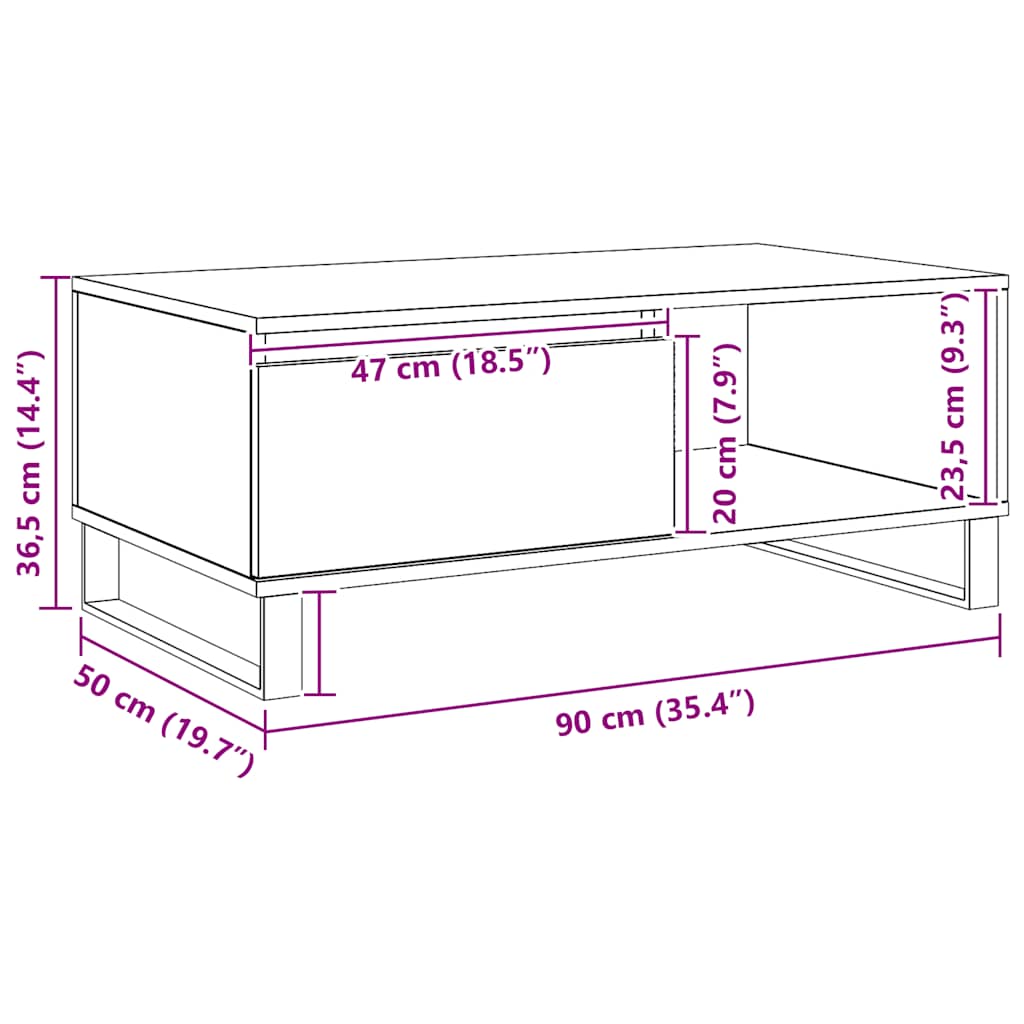 vidaXL Coffee Table Artisan Oak 90x50x36.5 cm Engineered Wood