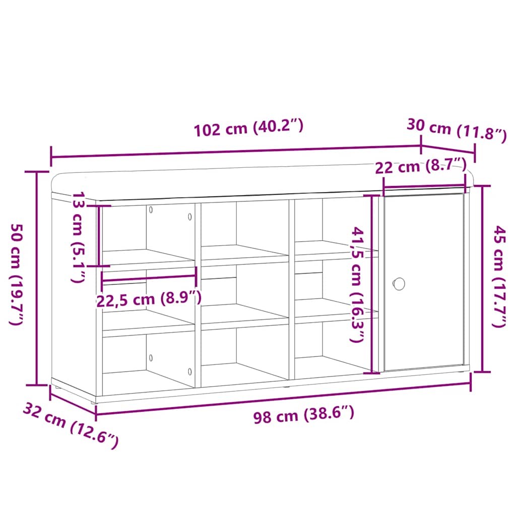 vidaXL Shoe Bench Old Wood 102x32x50 cm Engineered Wood