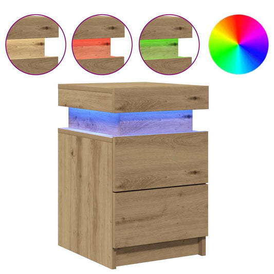 vidaXL Bedside Cabinet with LED Artisian Oak 35x39x55 cm