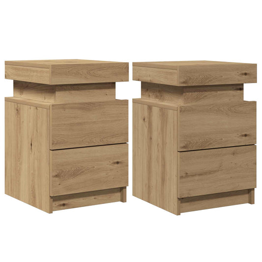 vidaXL Bedside Cabinets with LED 2 pcs Artisian Oak 35x39x55 cm