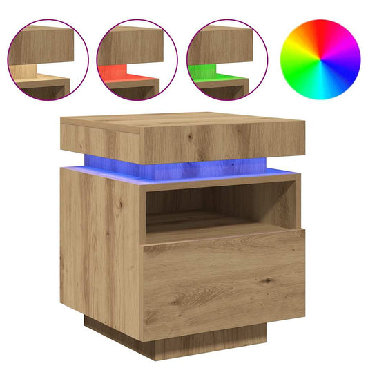 vidaXL Bedside Cabinets with LED Lights 2 pcs Artisan Oak 40x39x48.5cm
