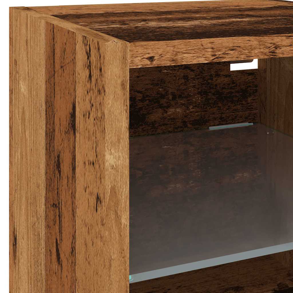 vidaXL TV Wall Cabinet with LED Lights Old Wood 30x28,5x30 cm