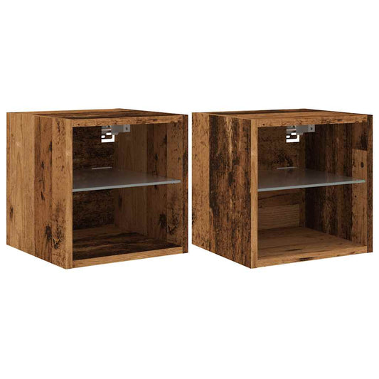 vidaXL TV Wall Cabinets with LED Lights 2 pcs Old Wood 30x28,5x30 cm