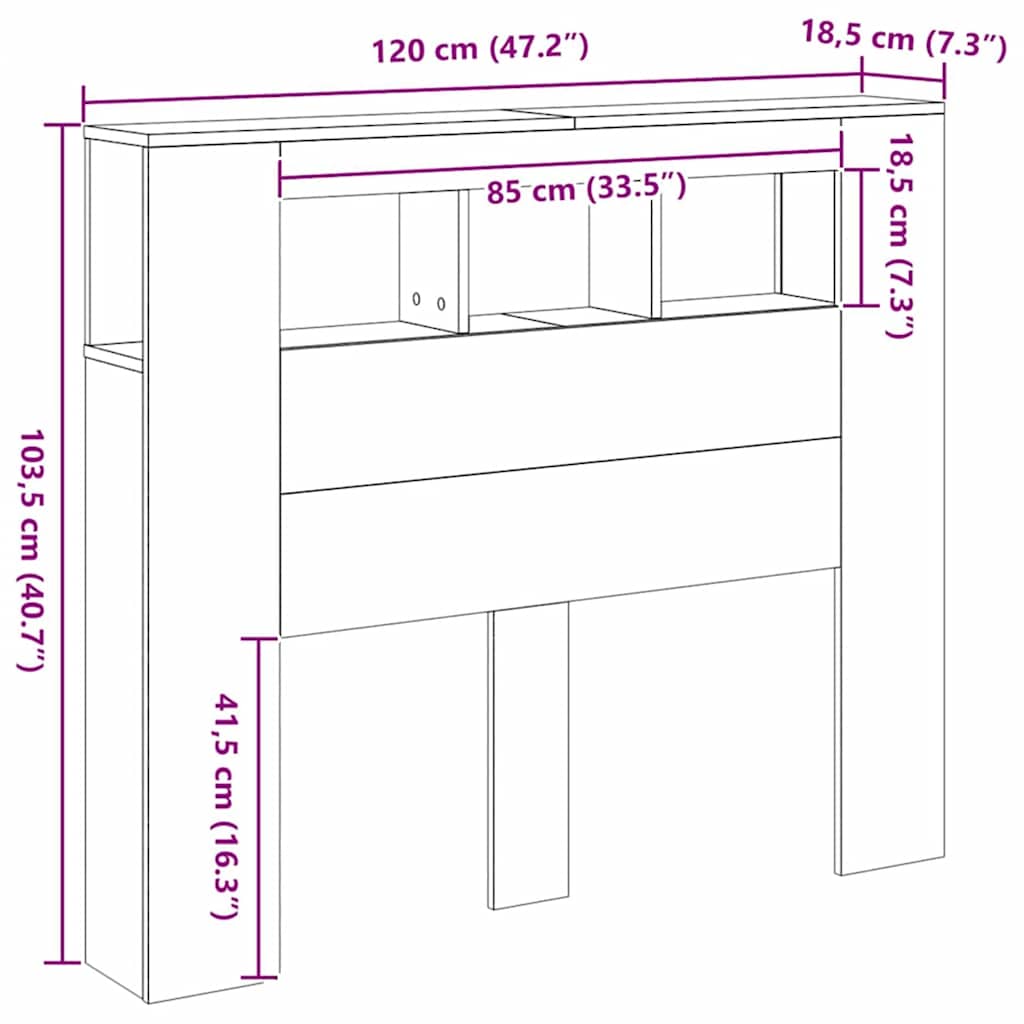 vidaXL LED Headboard Artisan Oak 120x18,5x103,5 cm Engineered Wood