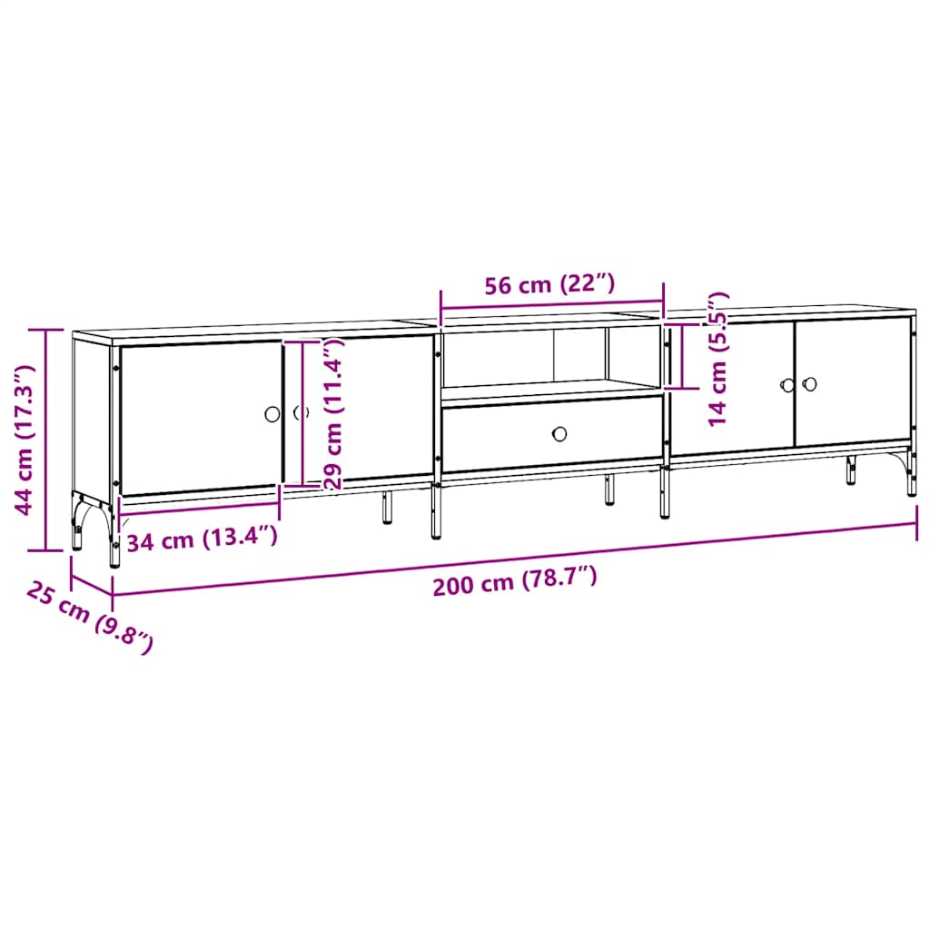 vidaXL TV Cabinet with Drawer Artisan Oak 200x25x44 cm Engineered Wood