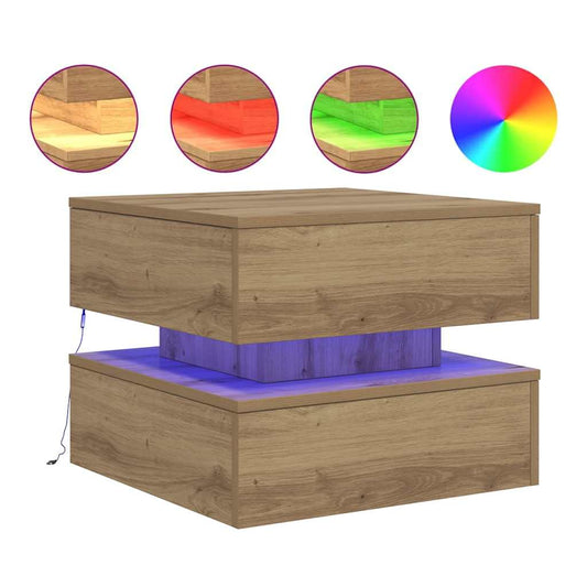 vidaXL Coffee Table with LED Lights Artisian Oak 50x50x40 cm
