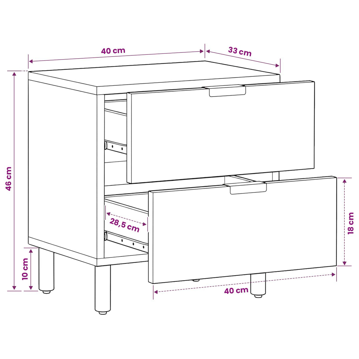 vidaXL Bedside Cabinet Black 40x33x46 cm Solid Wood Mango