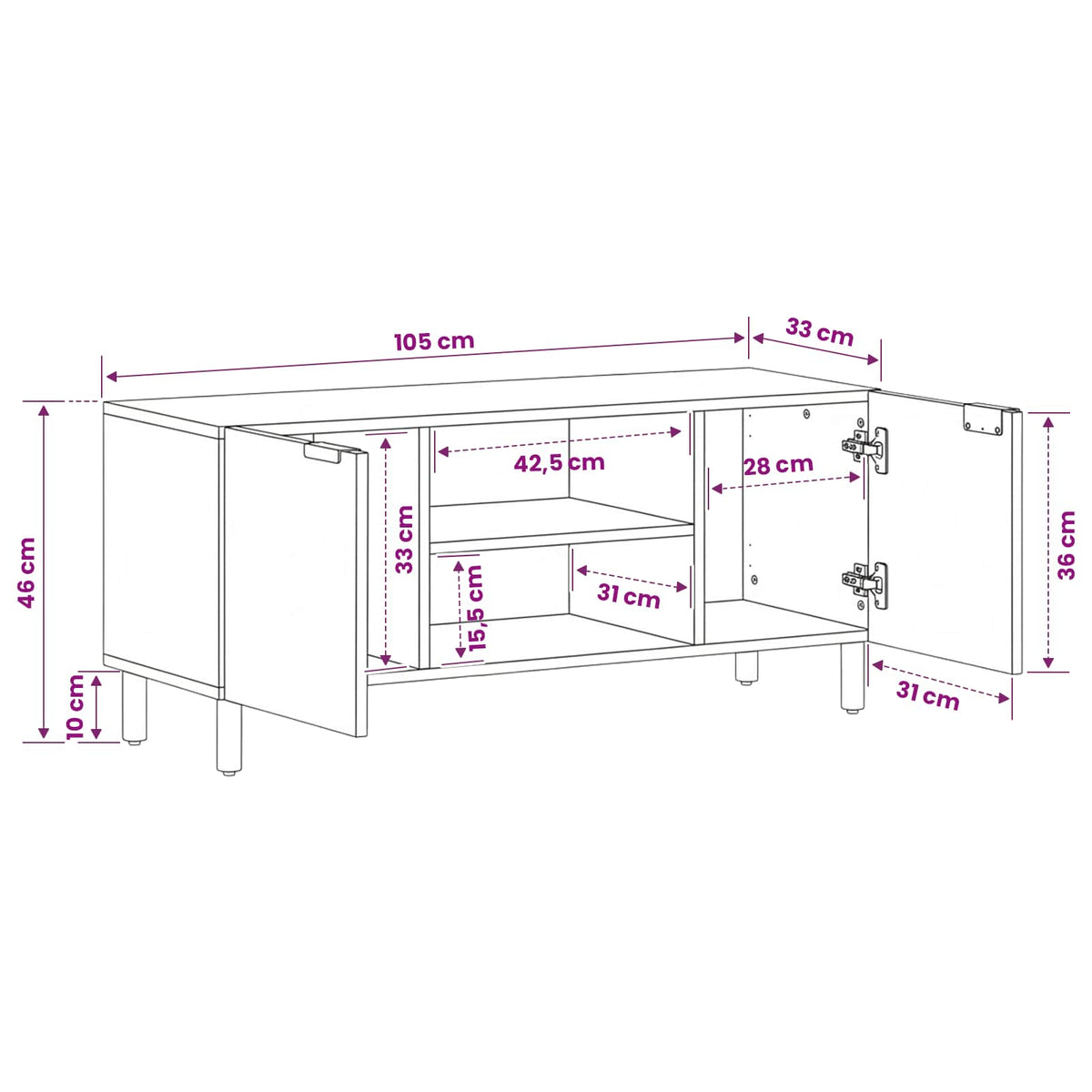 vidaXL TV Cabinet Black 105x33x46 cm Engineered Wood