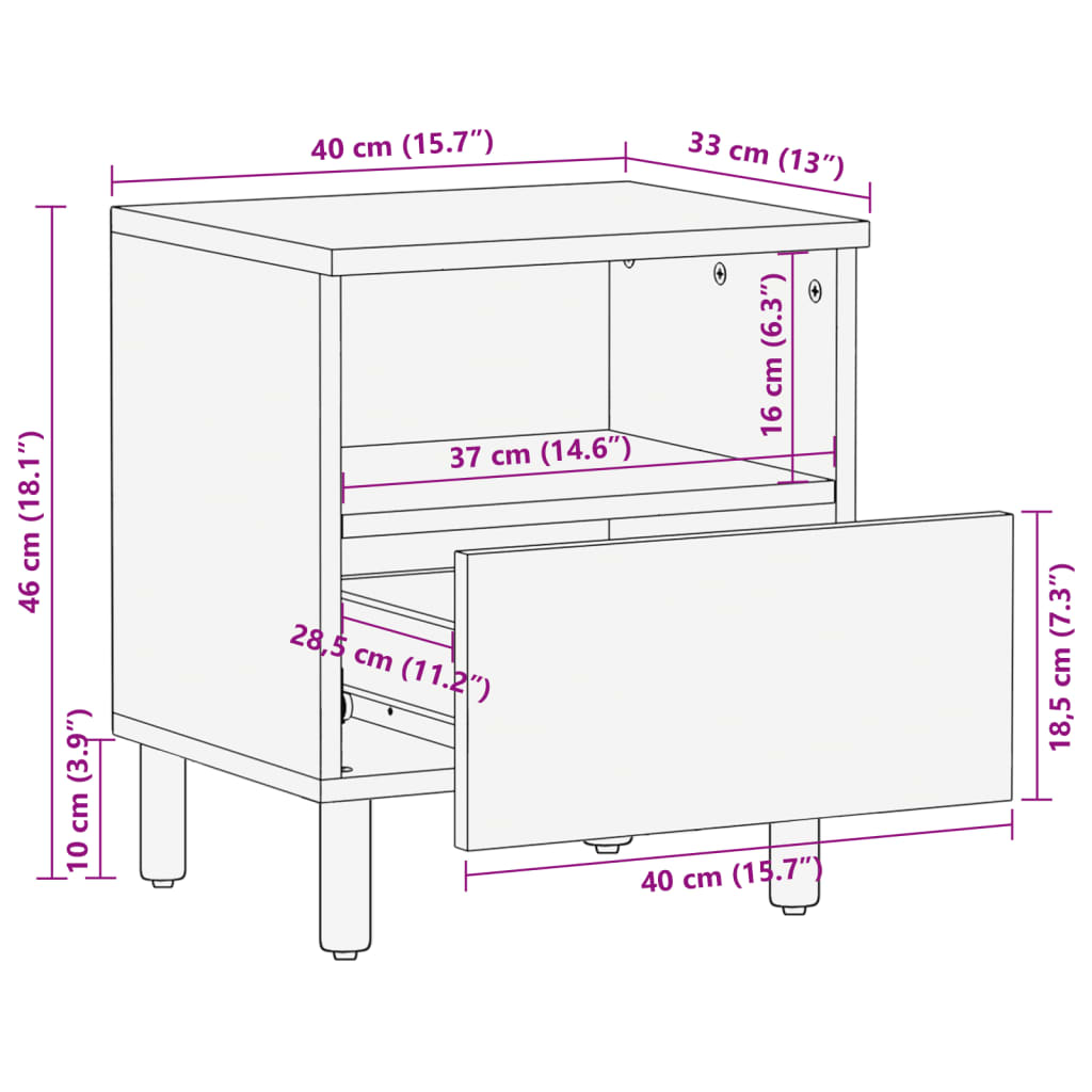 vidaXL Bedside Cabinet Black 40x33x46 cm Engineered Wood