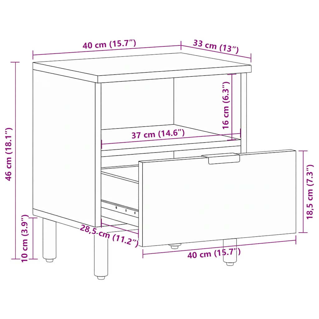 vidaXL Bedside Cabinet Black 40x33x46 cm Engineered Wood