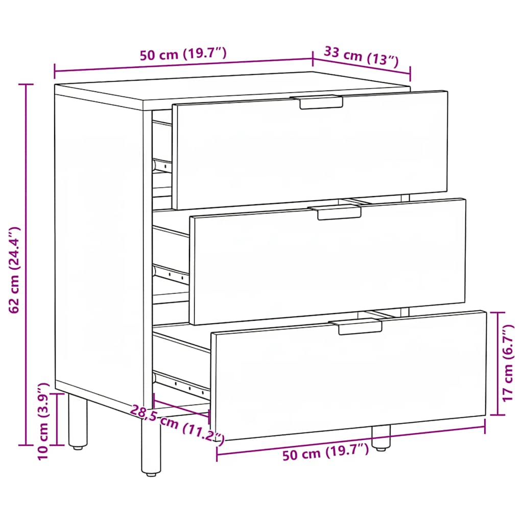 vidaXL Bedside Cabinet Black 50x33x62 cm Engineered Wood