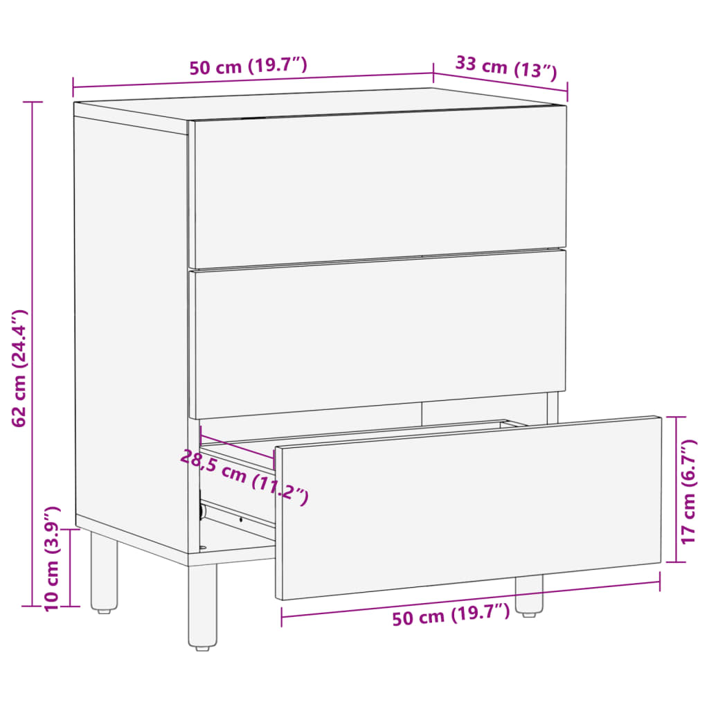 vidaXL Bedside Cabinet Black 50x33x62 cm Engineered Wood