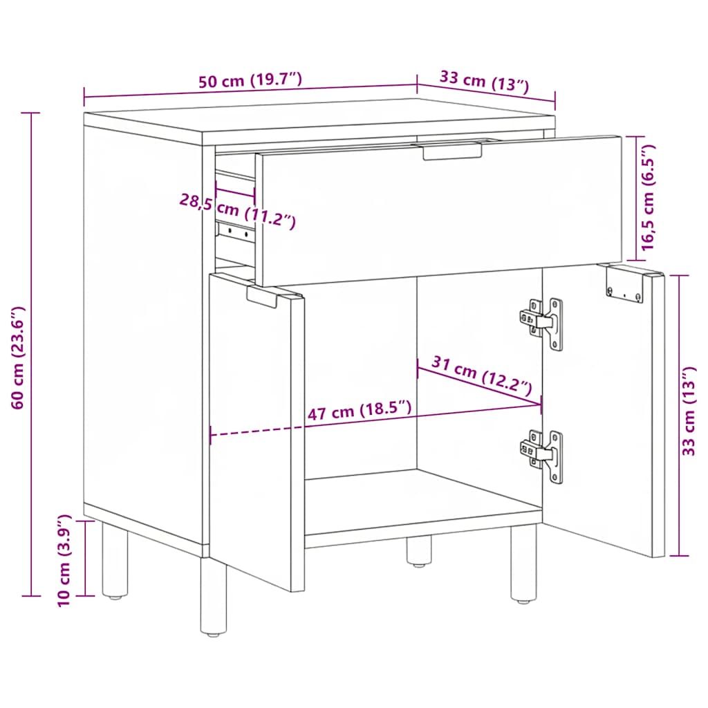 vidaXL Bedside Cabinet Black 50x33x60 cm Engineered Wood