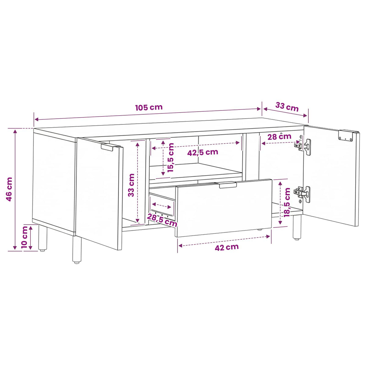 vidaXL TV Cabinet Black 105x33x46 cm Engineered Wood