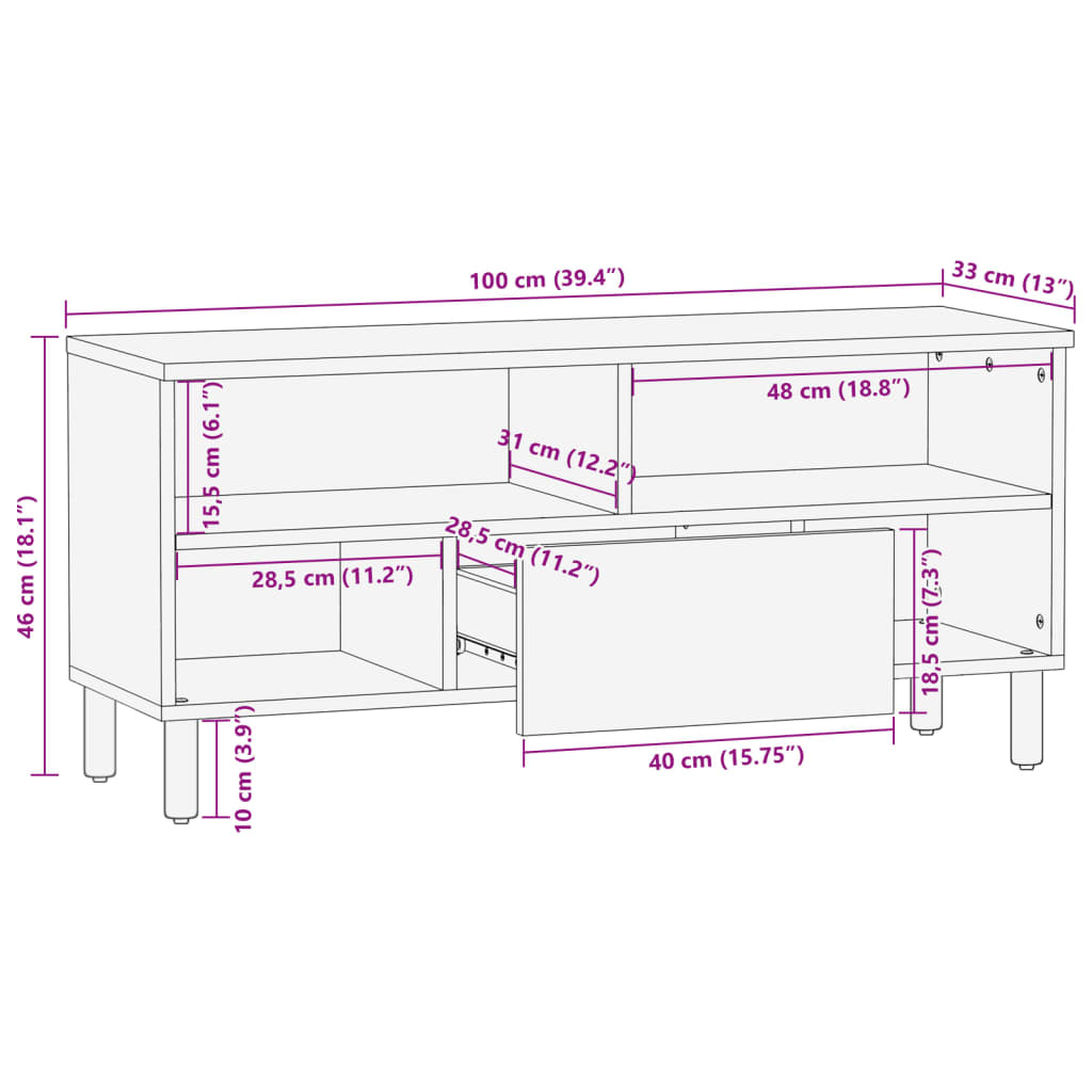 vidaXL TV Cabinet Black 100x33x46 cm Engineered Wood