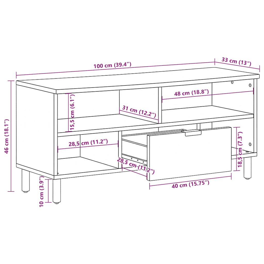 vidaXL TV Cabinet Black 100x33x46 cm Engineered Wood