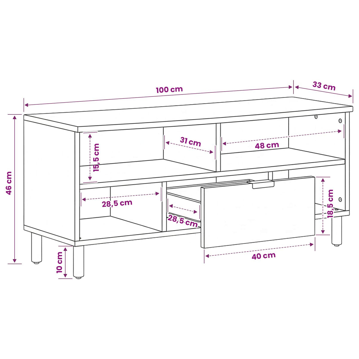 vidaXL TV Cabinet Black 100x33x46 cm Engineered Wood