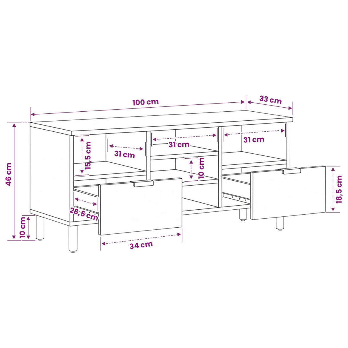 vidaXL TV Cabinet Black 100x33x46 cm Engineered Wood