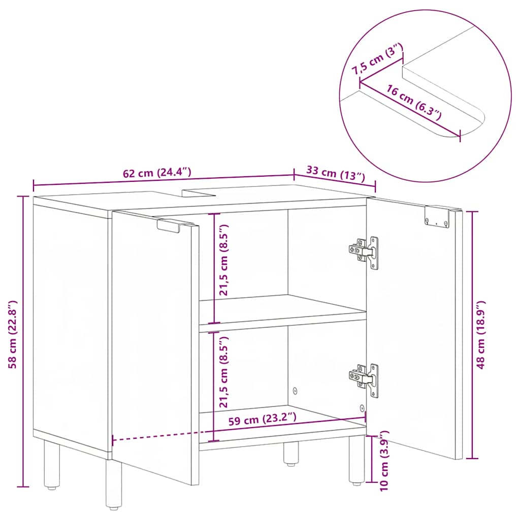 vidaXL Bathroom Sink Cabinet Black 62x33x58 cm Engineered Wood