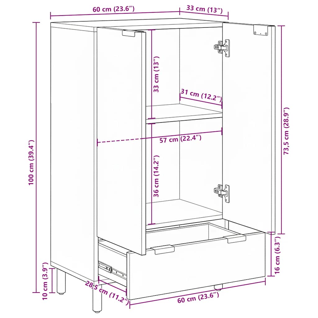 vidaXL Highboard Black 60x33x100 cm Engineered Wood